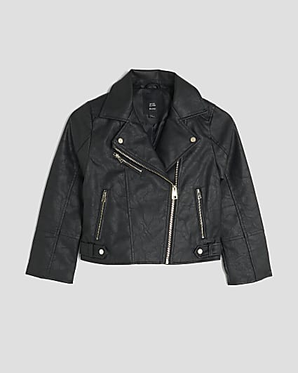 Girls Black Faux Leather Biker Jacket