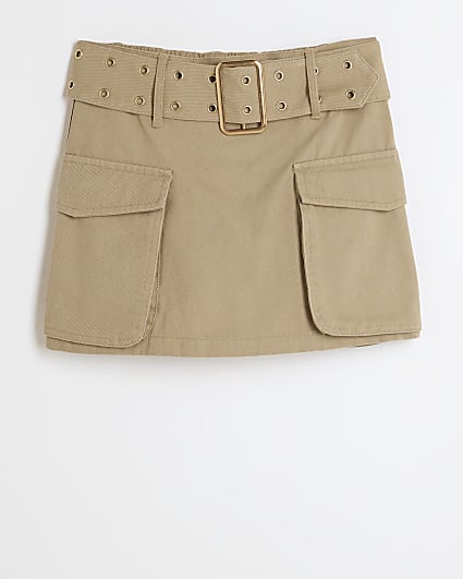 Girls beige cargo mini skirt