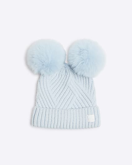 Baby knit pom pom beanie hat