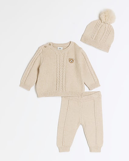 Baby beige cable knit jumper 3 piece set