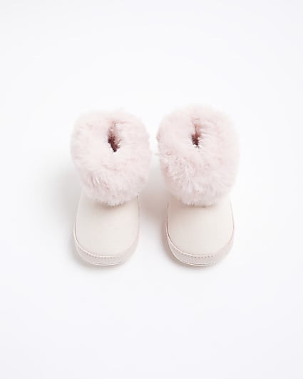 Baby girls pink bow booties