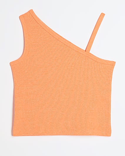 Girls orange rib one shoulder vest top