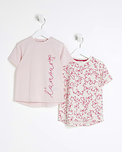 Mini girls pink bow t-shirt 2 pack