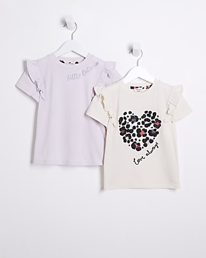 Mini girls beige sequin frill t-shirt 2 pack