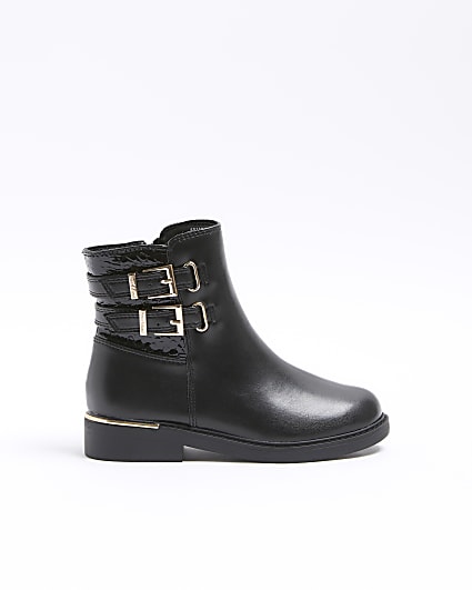 Girls black buckle boots