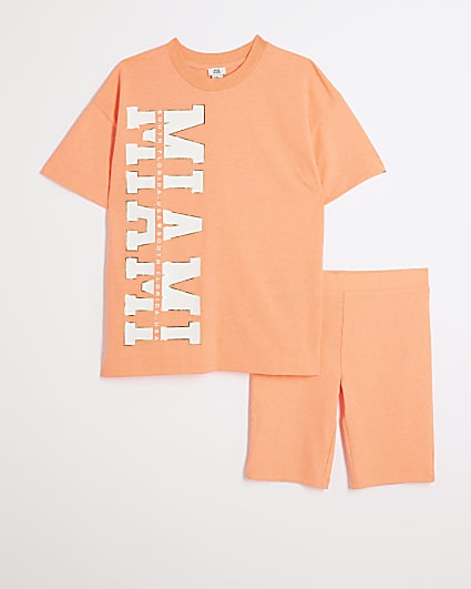 Girls Coral Graphic T-Shirt and Shorts Set