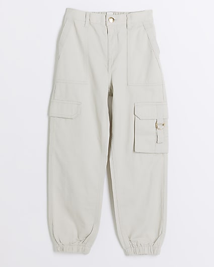 Girls beige herringbone cargo trousers