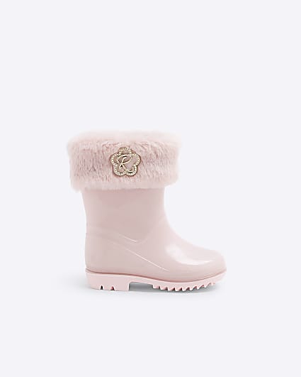 Mini girls Pink faux Fur Wellies