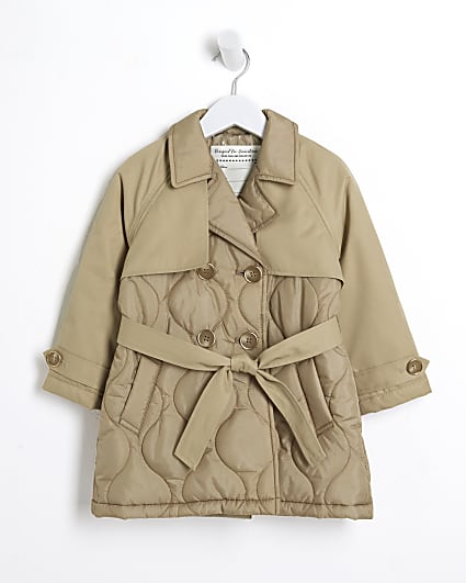 Mini Girls Beige Quilted Trench Coat