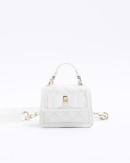 Girls white quilted bow cross body bag