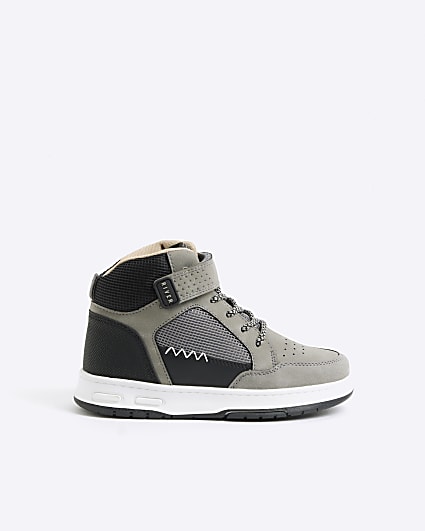 Boys grey mesh high top trainers