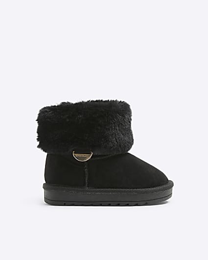 Mini girls black faux fur lining boots