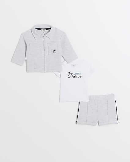 Baby boys grey zip up jacket 3 piece set