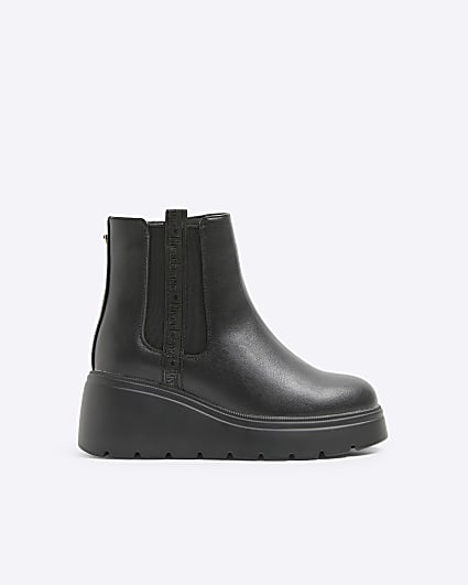 Girls black wedge boots