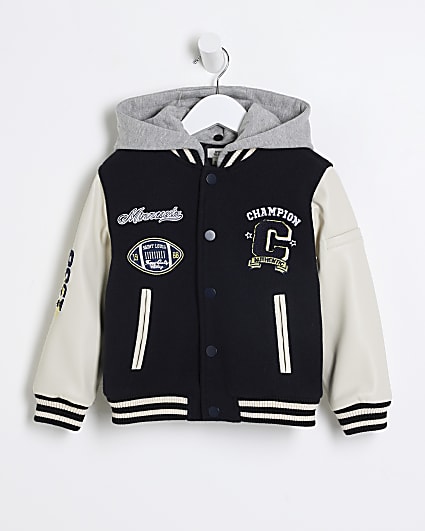 Mini Boys Black Embroidered varsity Jacket