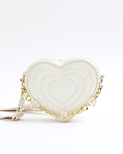 Girls cream heart cross body bag