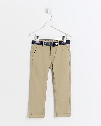 Mini boys beige belted casual chino trousers