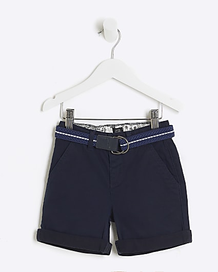 Mini boys navy belted chino shorts