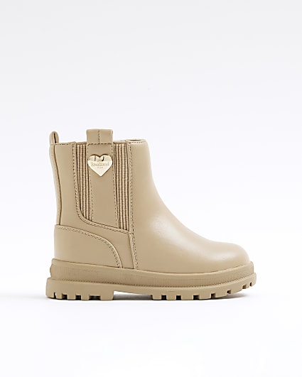 Mini Girls Beige Faux Leather Chelsea Boot