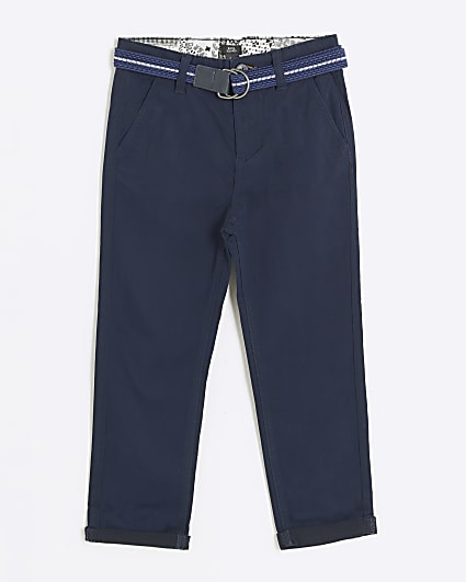 Boys Navy Belted Casual Chino Trousers