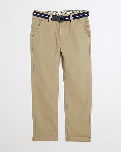 Boys stone belted casual chino trousers