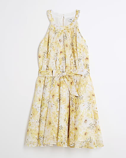 Girls yellow floral halter neck dress