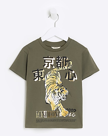 Mini boys khaki tiger graphic t-shirt