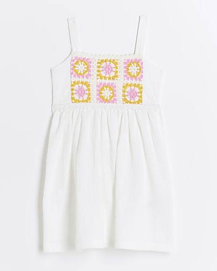 Mini girls white crochet detail summer dress