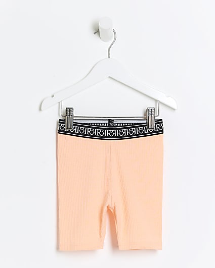 Mini girls coral ribbed cycle shorts