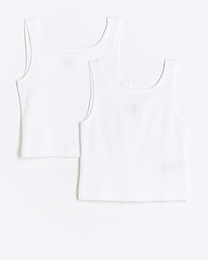 Girls white rib square neck 2 Pack