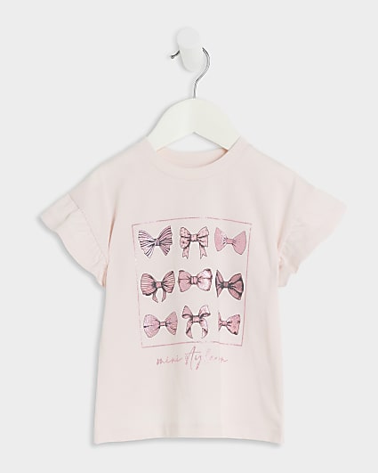 Mini girls pink embellished bow t-shirt