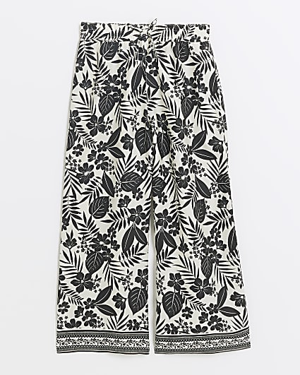 Girls black & white print wide leg trousers