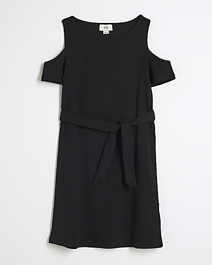 Girls black cold shoulder dress