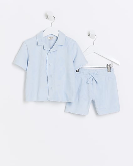 Mini boys blue towelling revere shirt set