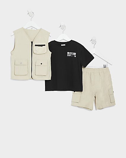 Mini boys stone utility gilet 3 piece set