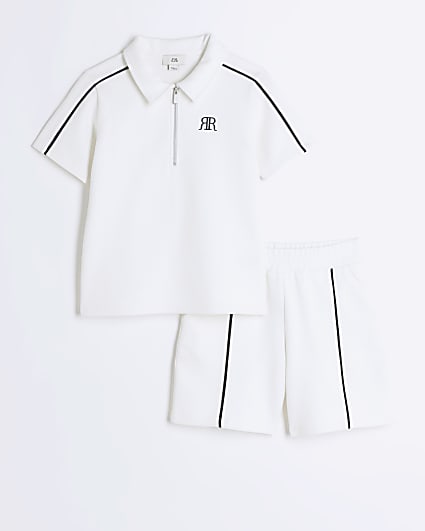 Boys Ecru Polo top  and shorts Set