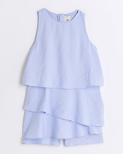 Girls blue layered playsuit