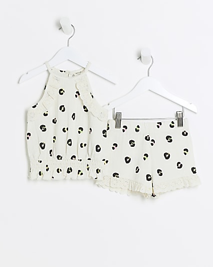 Mini girls cream broderie shorts set