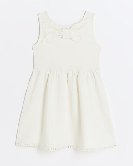 Mini girls ecru textured bow dress