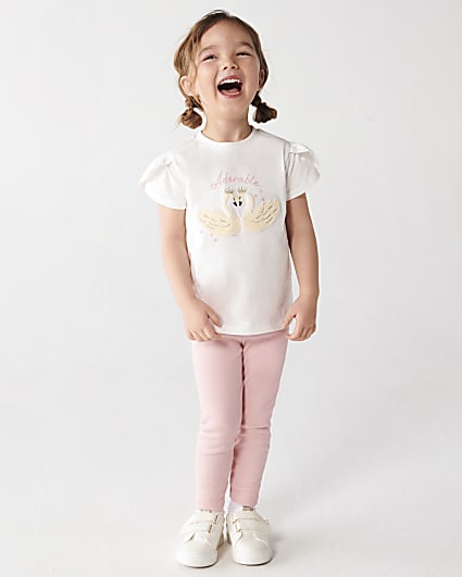 Mini Girls Ecru Swan T-shirt and Leggings Set