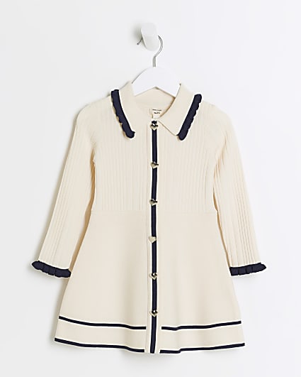 Mini Girls Cream Tipped Polo Dress