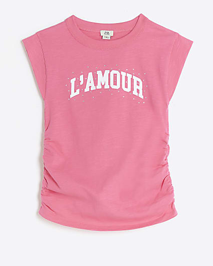 Girls pink diamante graphic t-shirt