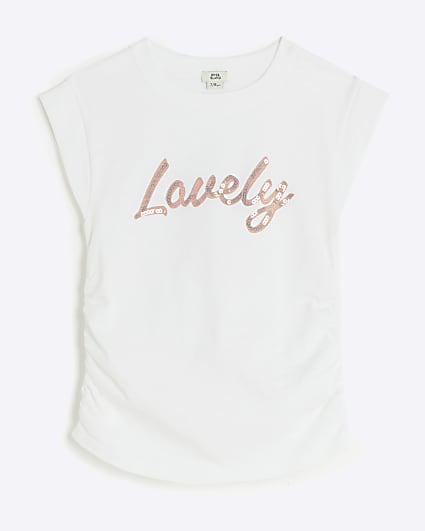 Girls white sequin graphic t-shirt