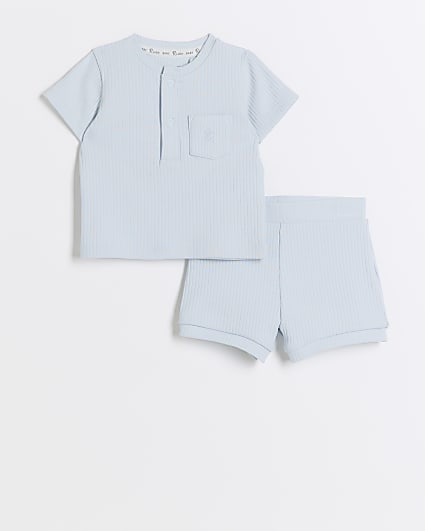 Baby boys blue ribbed t-shirt and shorts set