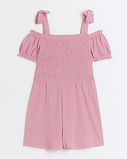 Girls pink shirred playsuit