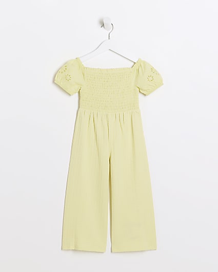 Mini girls yellow puff sleeve jumpsuit