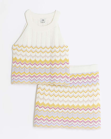 Girls cream chevron skirt set