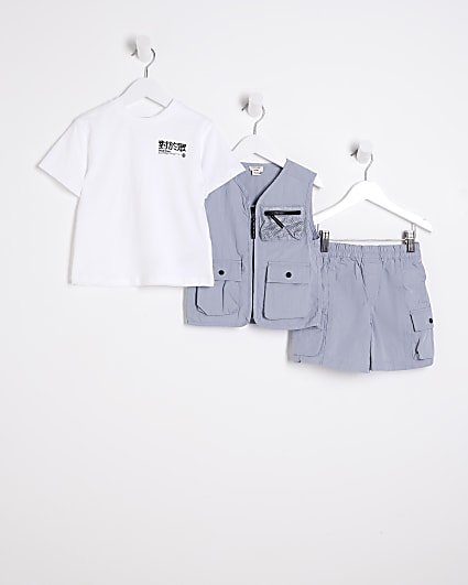 Mini boys blue gilet and shorts 3 piece set