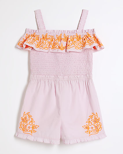 Girls Coral Embroidered Playsuit