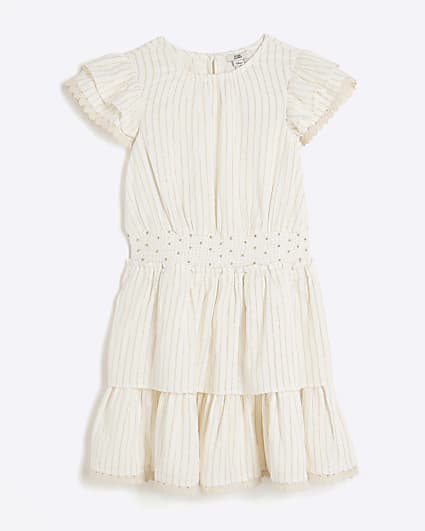 Girls cream glitter tiered dress